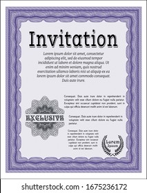 Violet Invitation template. Printer friendly. Detailed. Money design. 