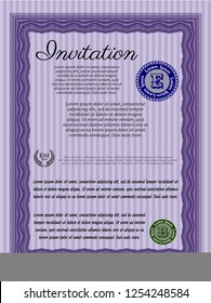 Violet Invitation template. With quality background. Vector illustration. Money Pattern. 