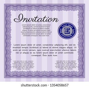 Violet Invitation template. Retro design. Vector illustration. With linear background. 