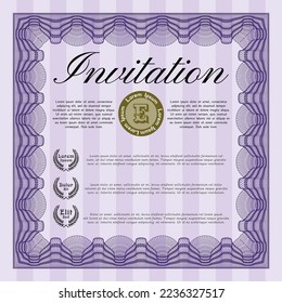 Violet Einladung Vorlage. Retro-Design. Mit guillochiertem Muster und Hintergrund. Vektorgrafik. 
