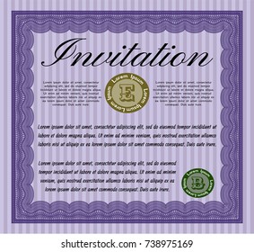 Violet Invitation template. Retro design. Detailed. With great quality guilloche pattern. 