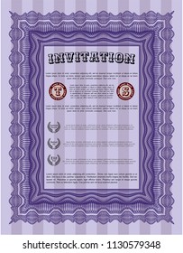Violet Invitation template. Sophisticated design. With complex background. Vector illustration. 