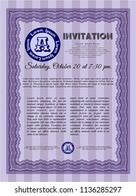 Violet Invitation template. Sophisticated design. Customizable, Easy to edit and change colors. With guilloche pattern and background. 