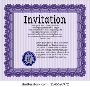 Violet Invitation template. Sophisticated design. With background. Vector illustration. 