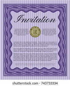 Violet Invitation template. Sophisticated design. With complex linear background. Vector illustration. 