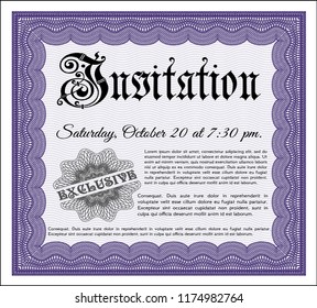 Violet Invitation template. Superior design. Detailed. Printer friendly. 