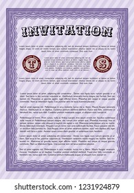 Violet Invitation template. Superior design. With linear background. Vector illustration. 