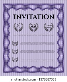 Violet Invitation template. Superior design. Detailed. With great quality guilloche pattern. 