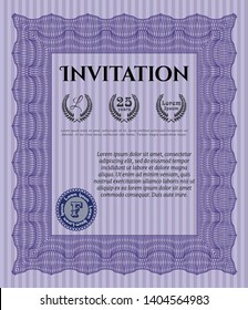 Violet Invitation template. Superior design. Detailed. With guilloche pattern. 