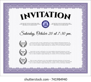 Violet Invitation template. Superior design. With guilloche pattern. Vector illustration. 