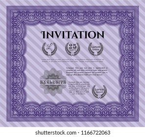 Violet Invitation template. Vector illustration. With guilloche pattern. Beauty design. 