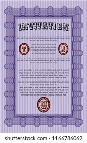 Violet Invitation template. Vector illustration. With guilloche pattern. Sophisticated design. 