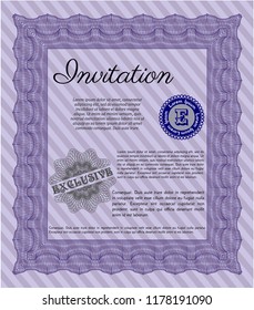 Violet Invitation template. Vector illustration. Printer friendly. Money Pattern design. 