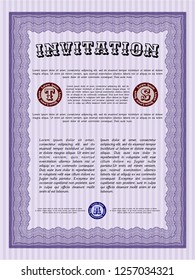 Violet Invitation template. Vector illustration. With guilloche pattern. Good design. 