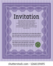 Violet Invitation template. Vector illustration. Easy to print. Beauty design. 