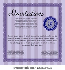 Violet Invitation template. Vector illustration. With guilloche pattern. Good design. 