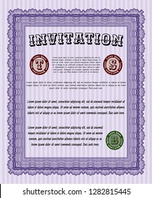 Violet Invitation template. Vector illustration. With great quality guilloche pattern. Excellent design. 