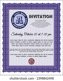 Violet Invitation template. Vector illustration. With great quality guilloche pattern. Modern design. 