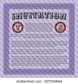  Violet Invitation. Vector illustration. With complex linear background. Sophisticated design. 