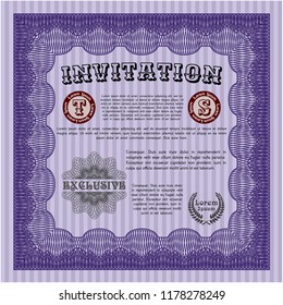 Violet Invitation. Vector illustration. With complex linear background. Lovely design. 