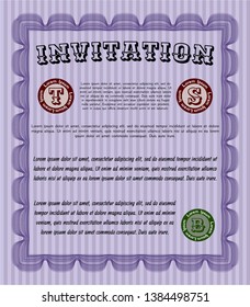 Violet Invitation. Vector illustration. With complex linear background. Money style design. 