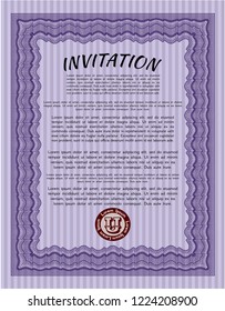 Violet Invitation. Vector illustration. With linear background. Elegant design. 