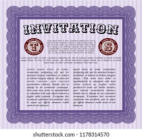 Violet Invitation. Vector illustration. Printer friendly. Money style design. 
