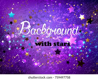 Violet invoice background with gold and blue stars.