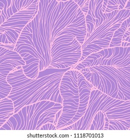 Violet Iris flower petals seamless pattern. Vector abstract line-art.