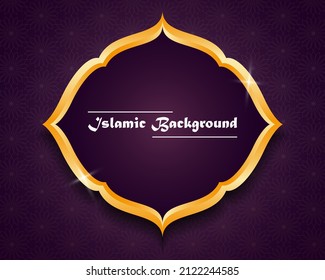 violet islamic background with golden frame for ramadan and eid mubarak by vector design