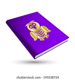 violet knowledge book with gold education 3d icon owl