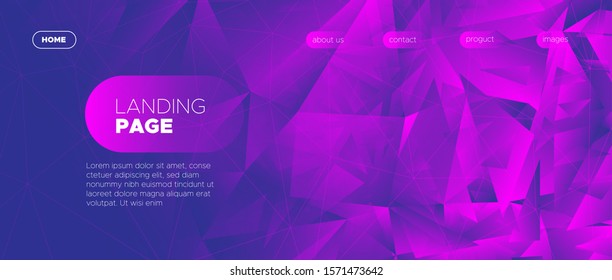 Violet Landing Page. Vector Polygon Background. Magenta Geometric Shapes. Dynamic Minimal Concept. Landing Page. 3d Abstract Polygonal Banner. Blue Creative Geometry. Abstract Landing Page.