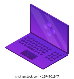 Violet laptop icon. Isometric of violet laptop vector icon for web design isolated on white background