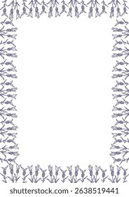 Violet lavender frame. Trendy botany graphic template. Flowers sketch empty frame box
