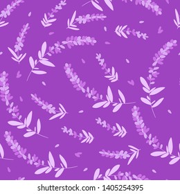 Violet lavender silhouettes on a purple background seamless vector pattern