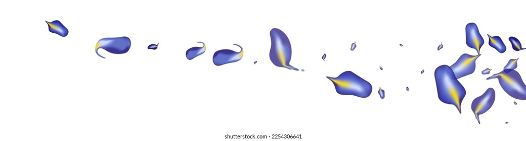 Violet Leaf Motion Vector White Panoramic Background Branch. Realistic Iris Border. Lilac Leaves Herbal Banner. Foliage Falling Backdrop.