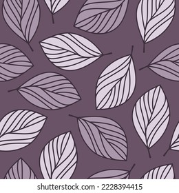 Violet leaf pattern vector illustration background. Seamless contour leaves backdrop. Minimal floral wallpaper. Botanical abstract geometric texture. Template for print, design, banner or card.