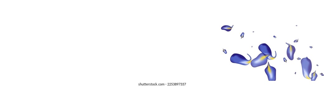 Violet Leaves Blur Vector White Panoramic Background Illustration. Flying Leaf Template. Lilac Foliage Realistic Design. Iris Organic Plant.