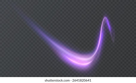 Violet light arc with neon highlight on transparent background. Energetic trail with movement effect.