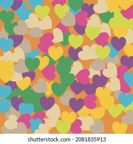 Violet Light Beige Trendy Detailed Fabric. Blue Pastel Hearts Love Confetti Vector Print. Multicolor Purple Simple Romantic Wedding Art. Pink Green Rainbow Saint Valentine Art Illustration.