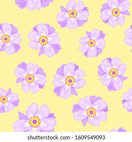 Violet light peony flowers seamless pattern. Spring summer blossom fabric print design. Pastel colors peony blooming flowers textile seamless pattern.