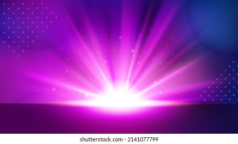 Violet Light Rising from Horizon, Glowing Shine Background. Widescreen Vector Illustration