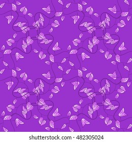 Violet lilac seamless pattern with light leaves details. Vector.