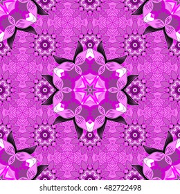 Violet lilac seamless pattern with mandala details. Vector.