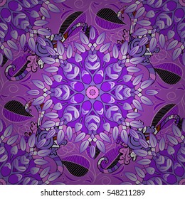 Violet lilac seamless pattern with mandala details. Vector.