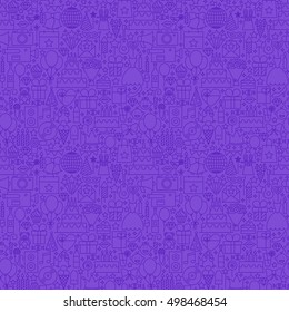 Violet Line Party Seamless Pattern. Vector Illustration of Outline Tile Background. Birthday Celebration.