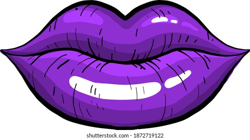 Violet lips, illustration, vector on white background.