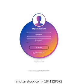 Violet Login form web page design template or mock up isolated on white background. Mobile website ui vector elements set.