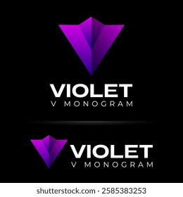 Violet logo. Letter V monogram as origami shape. Abstract emblem. Emblem for business, internet, online shop, label or packaging.