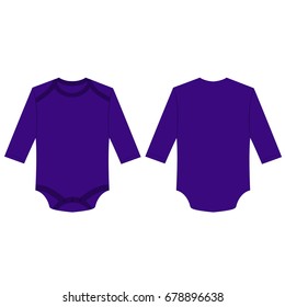 violet long sleeve back and front baby romper bodysuit isolated vector